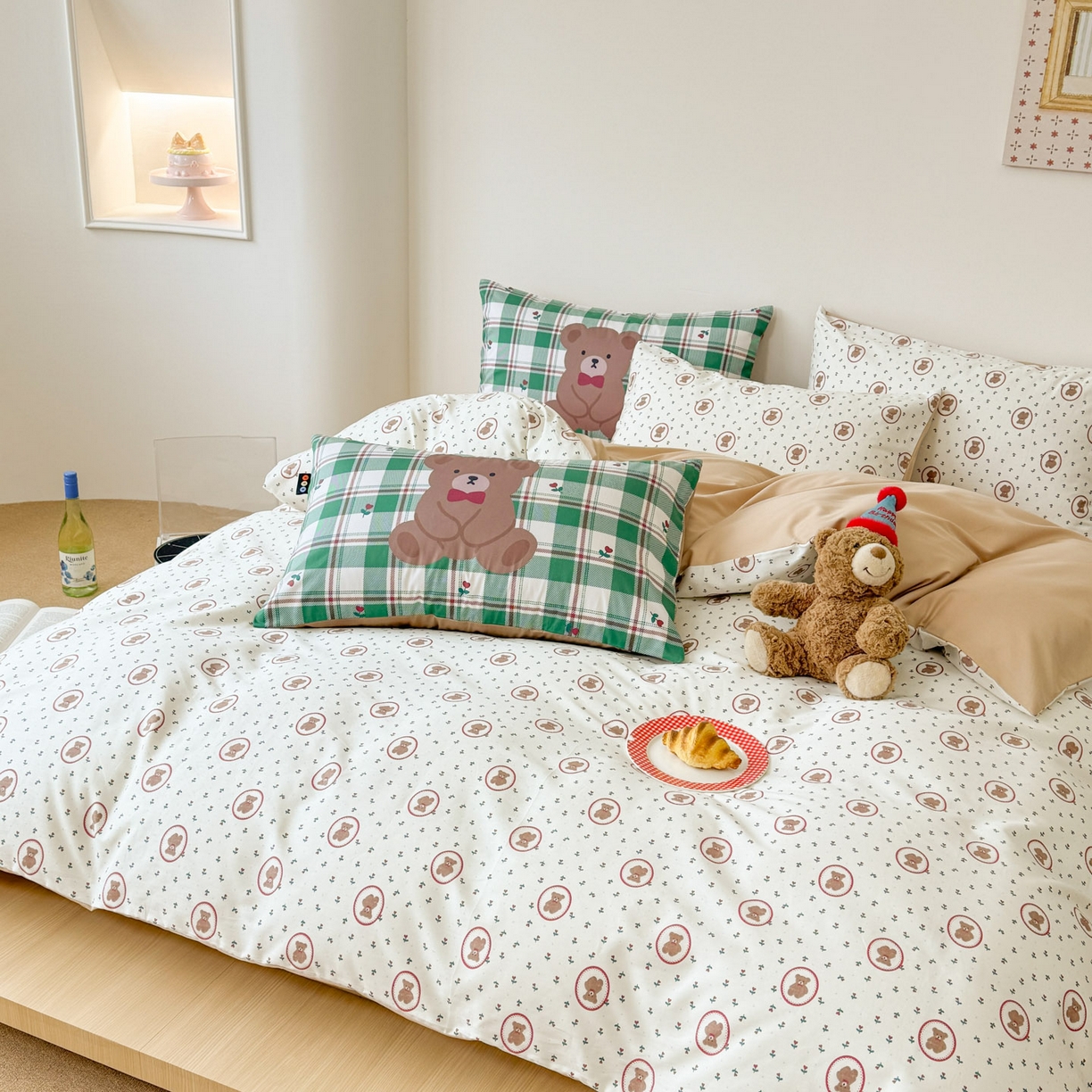 91家纺网 家纺一手货源 找家纺 RYB红黄兰 2026新款ins风全棉卡通纯棉三件套四件套 绿野仙棕熊