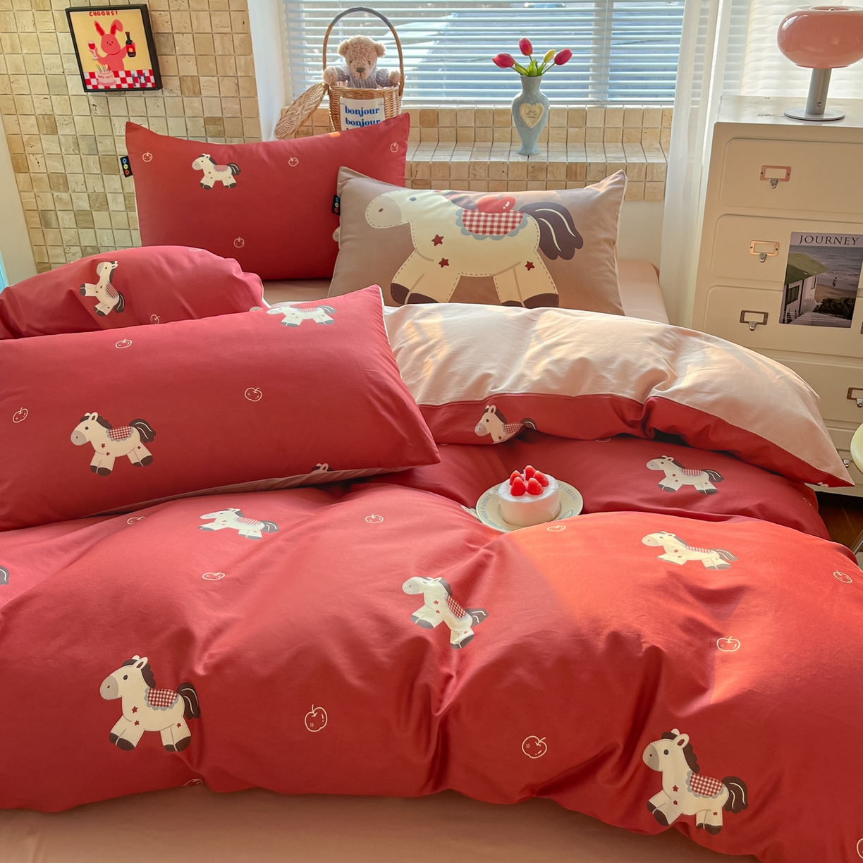 RYB红黄兰 2026新款ins风全棉卡通纯棉三件套四件套 平安果小马