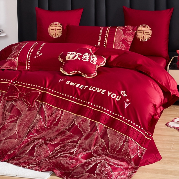 91家纺网 家纺一手货源 找家纺 （总）甜咪咪婚庆 2026春夏新款大提花婚庆结婚四件套多件套床单床笠款