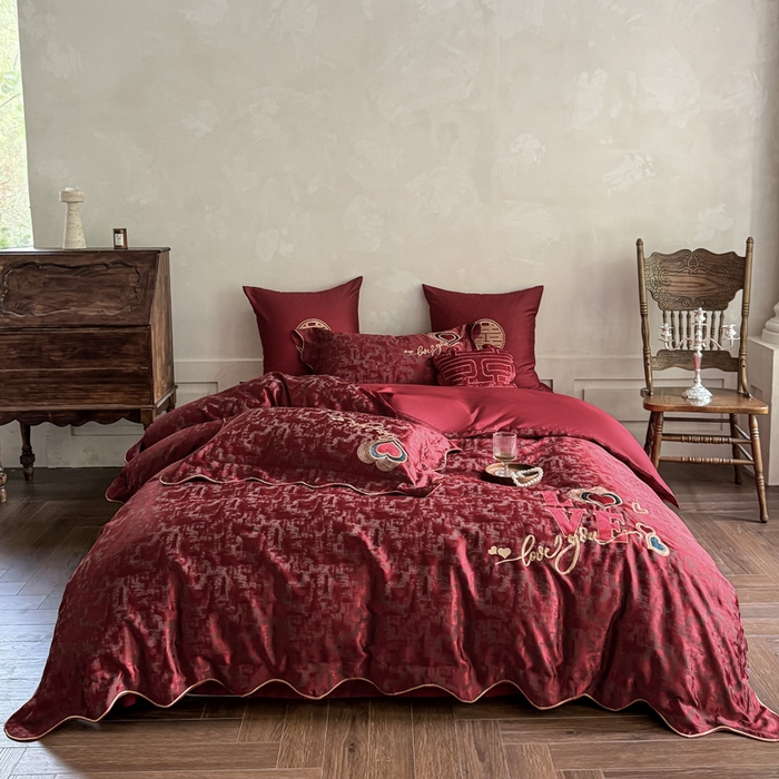 91家纺网 家纺一手货源 找家纺 甜咪咪婚庆 2026春夏新款大提花婚庆结婚四件套多件套床单床笠款 红妆