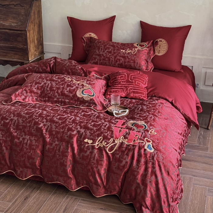 91家纺网 家纺一手货源 找家纺 甜咪咪婚庆 2026春夏新款大提花婚庆结婚四件套多件套床单床笠款 红妆