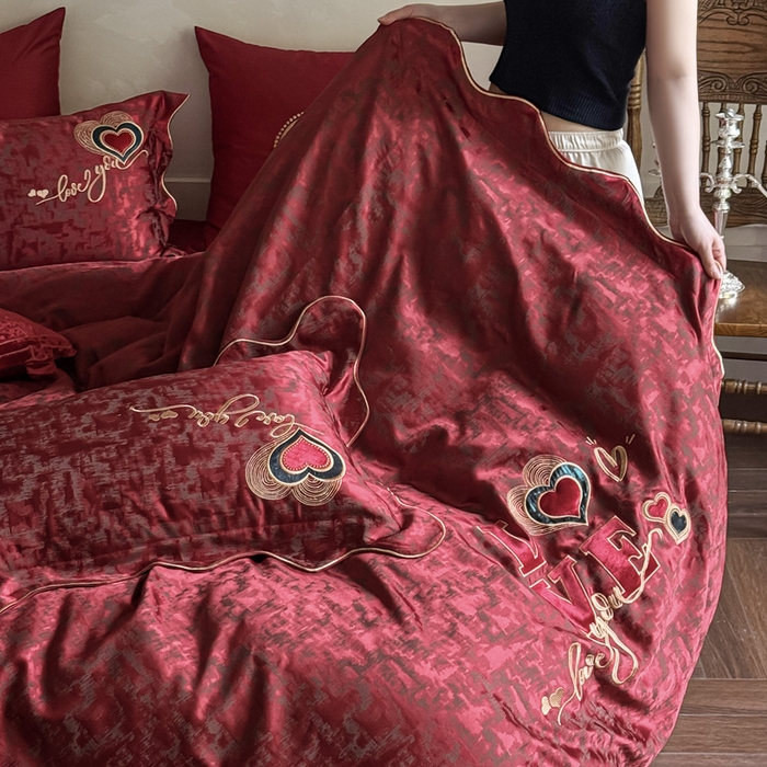 91家纺网 家纺一手货源 找家纺 甜咪咪婚庆 2026春夏新款大提花婚庆结婚四件套多件套床单床笠款 红妆