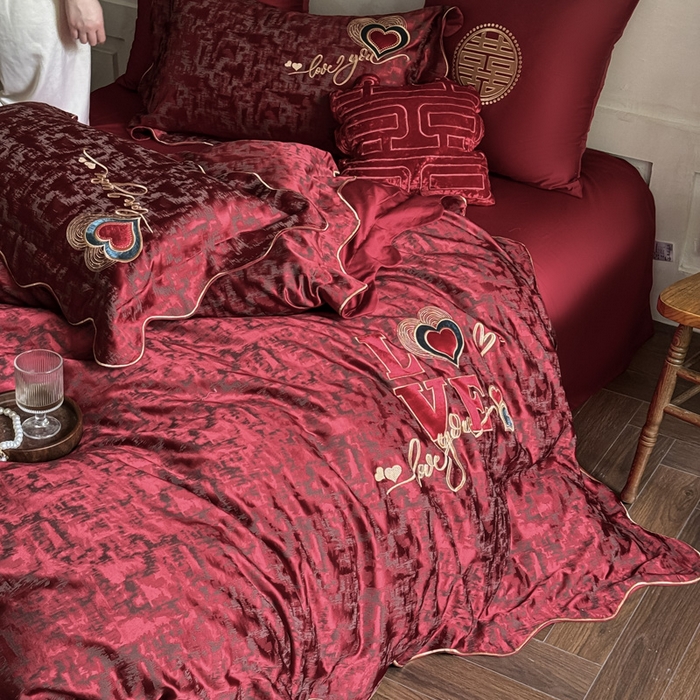 91家纺网 家纺一手货源 找家纺 甜咪咪婚庆 2026春夏新款大提花婚庆结婚四件套多件套床单床笠款 红妆