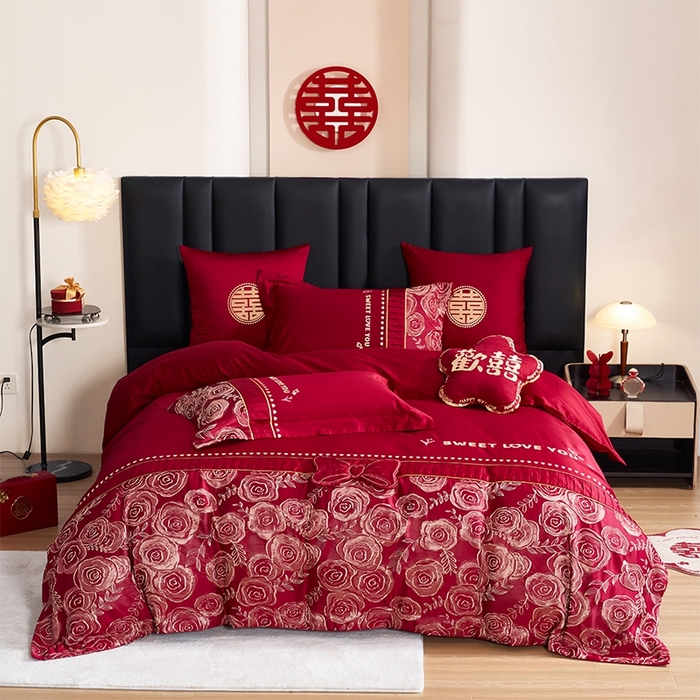 91家纺网 家纺一手货源 找家纺 （总）甜咪咪婚庆 2026春夏新款大提花婚庆结婚四件套多件套床单床笠款