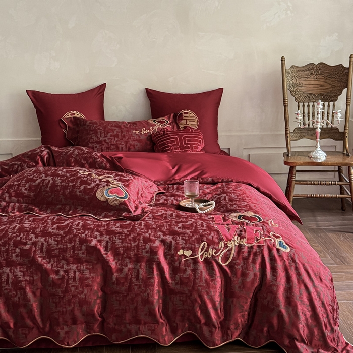 91家纺网 家纺一手货源 找家纺 甜咪咪婚庆 2026春夏新款大提花婚庆结婚四件套多件套床单床笠款 红妆