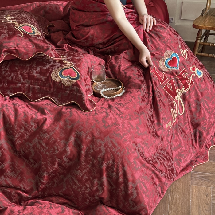 91家纺网 家纺一手货源 找家纺 甜咪咪婚庆 2026春夏新款大提花婚庆结婚四件套多件套床单床笠款 红妆