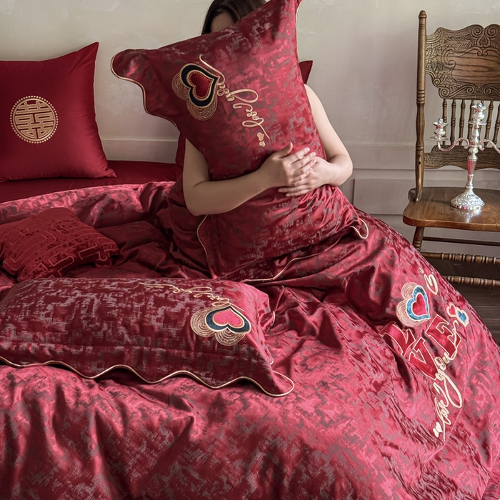 91家纺网 家纺一手货源 找家纺 甜咪咪婚庆 2026春夏新款大提花婚庆结婚四件套多件套床单床笠款 红妆