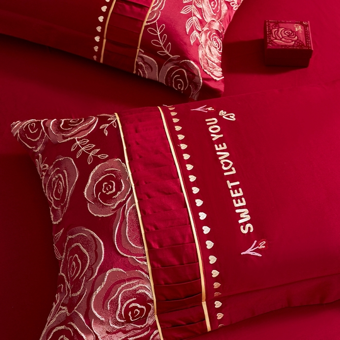 91家纺网 家纺一手货源 找家纺 甜咪咪婚庆 2026春夏新款大提花婚庆结婚四件套多件套床单床笠款 国色