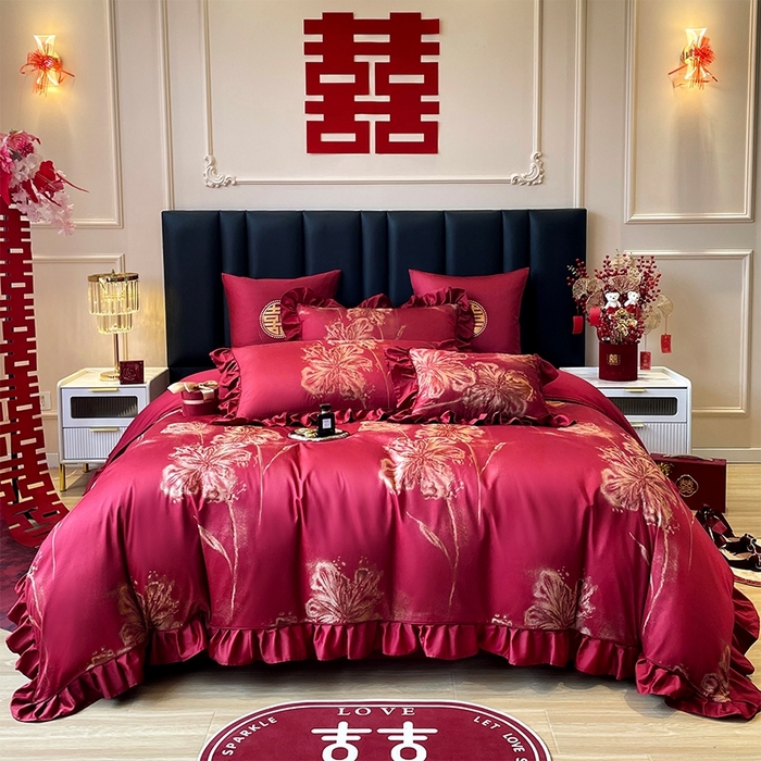 甜咪咪婚庆 2026春夏新款大提花婚庆结婚四件套多件套床单床笠款 醉玲珑