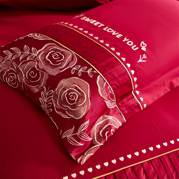 91家纺网 家纺一手货源 找家纺 甜咪咪婚庆 2026春夏新款大提花婚庆结婚四件套多件套床单床笠款 国色