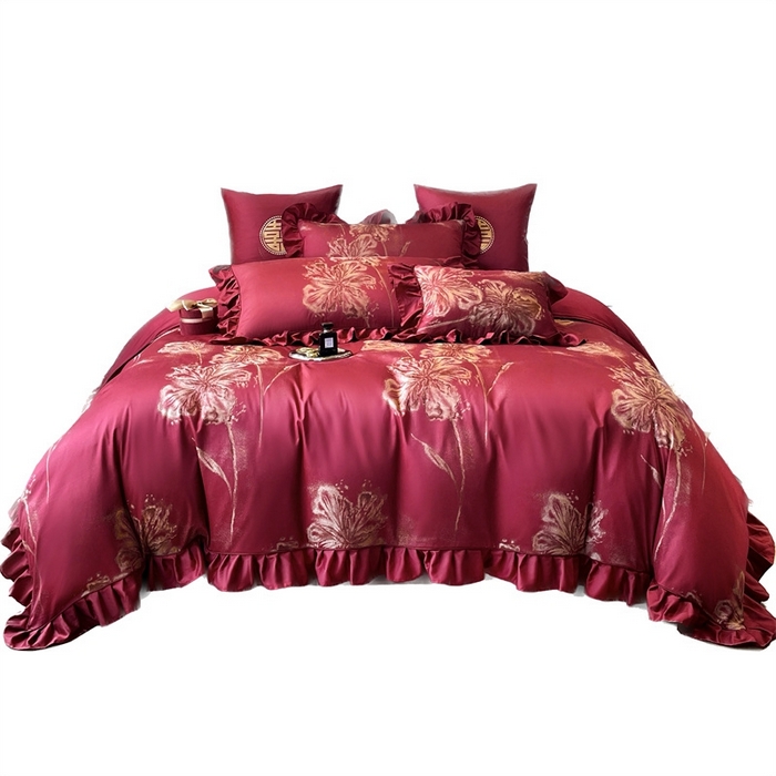 91家纺网 家纺一手货源 找家纺 甜咪咪婚庆 2026春夏新款大提花婚庆结婚四件套多件套床单床笠款 醉玲珑