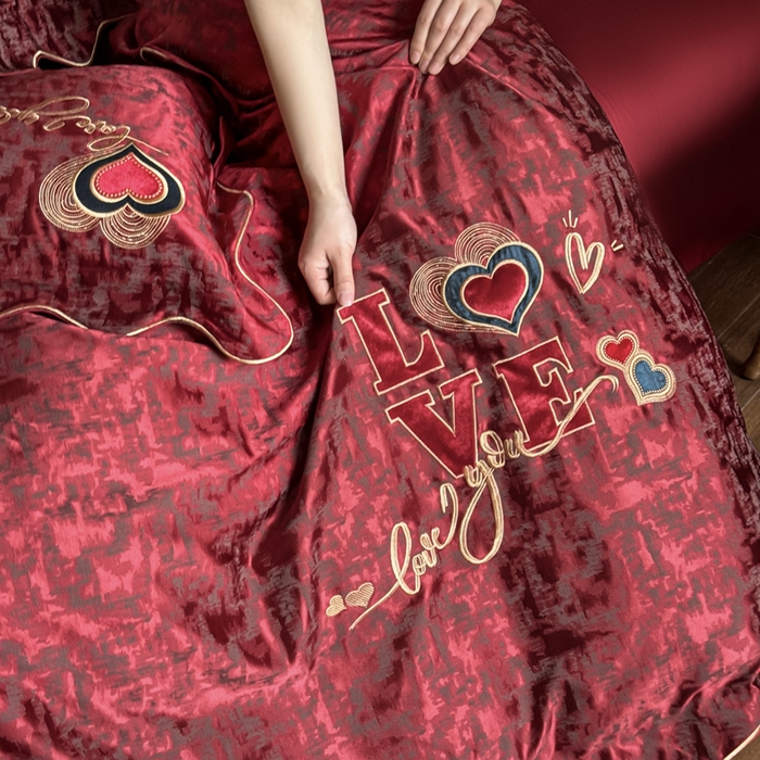 91家纺网 家纺一手货源 找家纺 甜咪咪婚庆 2026春夏新款大提花婚庆结婚四件套多件套床单床笠款 红妆