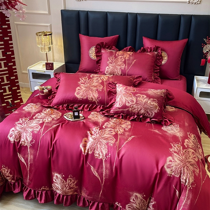 91家纺网 家纺一手货源 找家纺 甜咪咪婚庆 2026春夏新款大提花婚庆结婚四件套多件套床单床笠款 醉玲珑