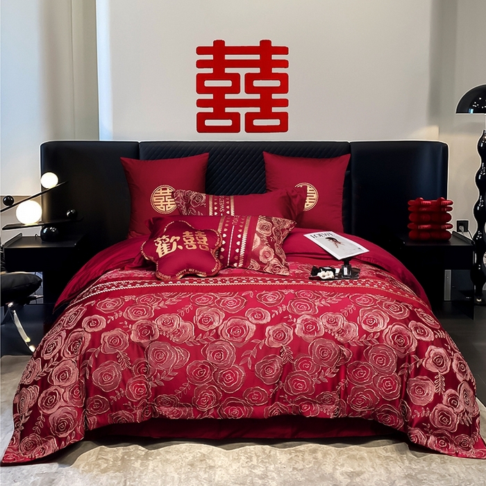 甜咪咪婚庆 2026春夏新款大提花婚庆结婚四件套多件套床单床笠款 相依