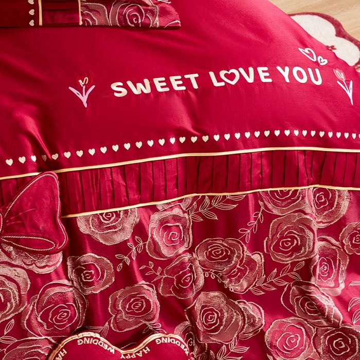 91家纺网 家纺一手货源 找家纺 甜咪咪婚庆 2026春夏新款大提花婚庆结婚四件套多件套床单床笠款 国色