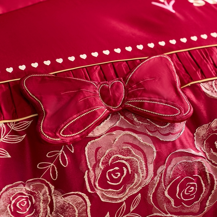 91家纺网 家纺一手货源 找家纺 甜咪咪婚庆 2026春夏新款大提花婚庆结婚四件套多件套床单床笠款 国色