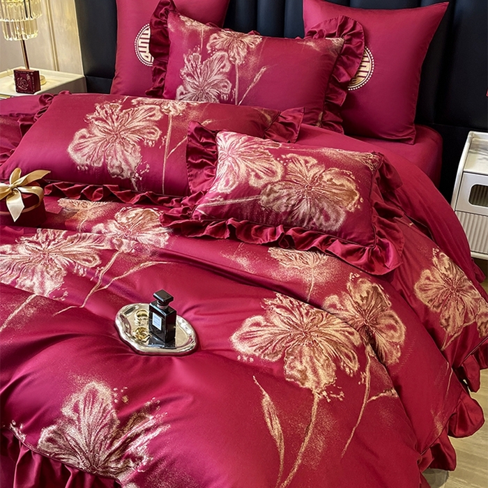 91家纺网 家纺一手货源 找家纺 甜咪咪婚庆 2026春夏新款大提花婚庆结婚四件套多件套床单床笠款 醉玲珑