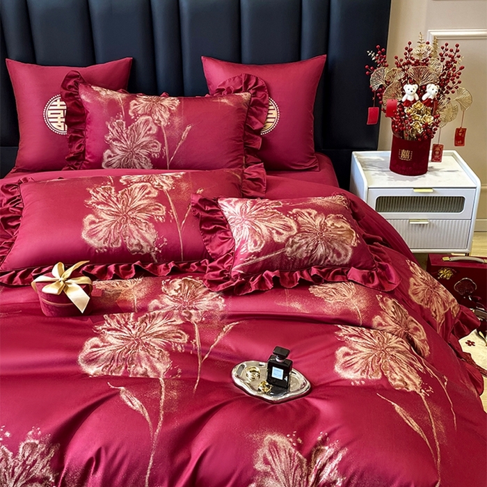 91家纺网 家纺一手货源 找家纺 甜咪咪婚庆 2026春夏新款大提花婚庆结婚四件套多件套床单床笠款 醉玲珑