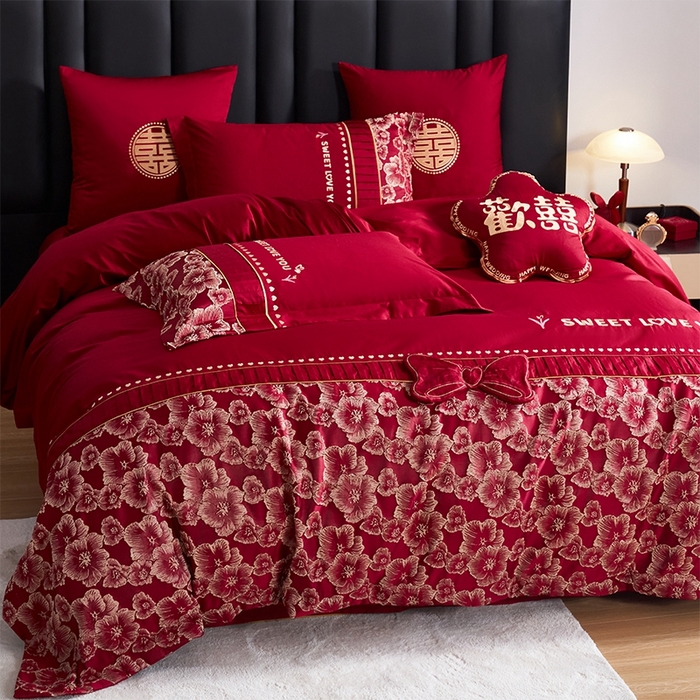 91家纺网 家纺一手货源 找家纺 甜咪咪婚庆 2026春夏新款大提花婚庆结婚四件套多件套床单床笠款 添香