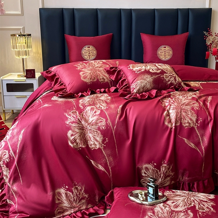 91家纺网 家纺一手货源 找家纺 甜咪咪婚庆 2026春夏新款大提花婚庆结婚四件套多件套床单床笠款 醉玲珑