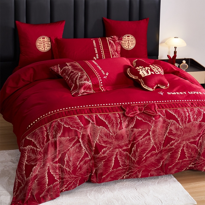 91家纺网 家纺一手货源 找家纺 甜咪咪婚庆 2026春夏新款大提花婚庆结婚四件套多件套床单床笠款 繁华