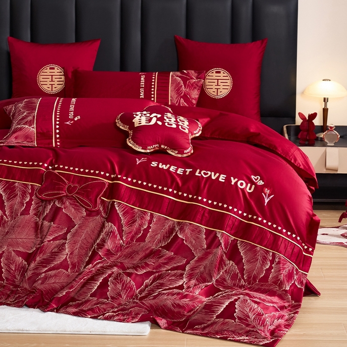 91家纺网 家纺一手货源 找家纺 甜咪咪婚庆 2026春夏新款大提花婚庆结婚四件套多件套床单床笠款 繁华