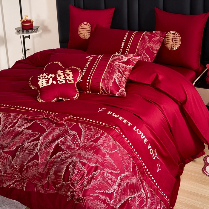 91家纺网 家纺一手货源 找家纺 甜咪咪婚庆 2026春夏新款大提花婚庆结婚四件套多件套床单床笠款 繁华