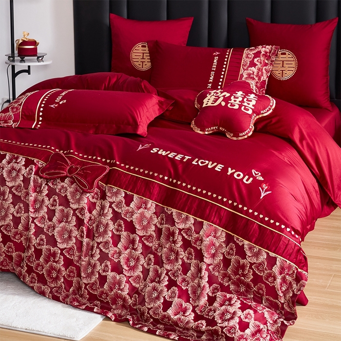 91家纺网 家纺一手货源 找家纺 甜咪咪婚庆 2026春夏新款大提花婚庆结婚四件套多件套床单床笠款 添香