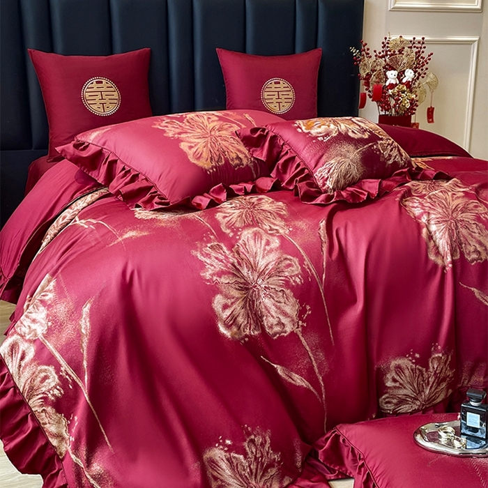 91家纺网 家纺一手货源 找家纺 甜咪咪婚庆 2026春夏新款大提花婚庆结婚四件套多件套床单床笠款 醉玲珑