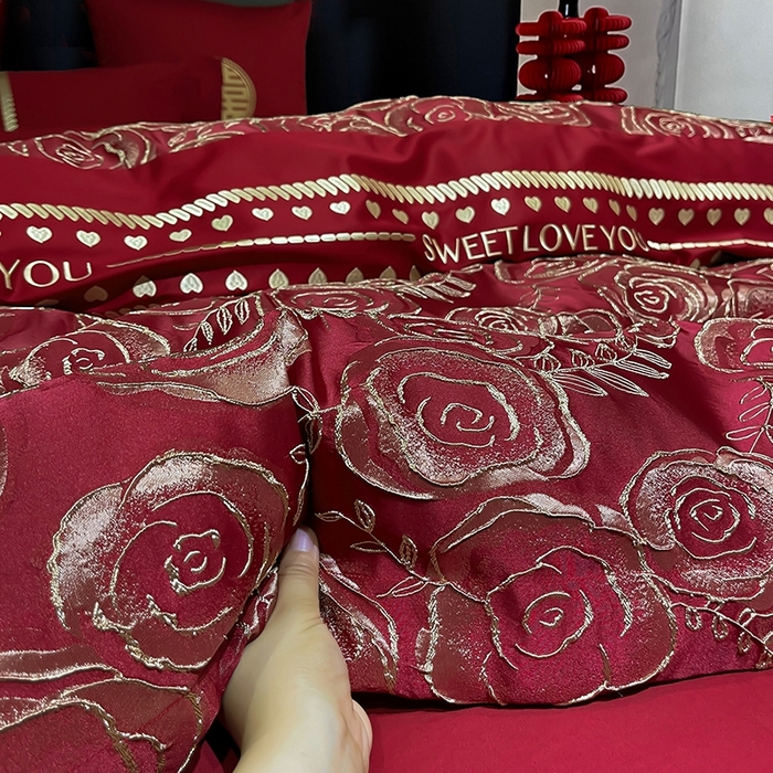 91家纺网 家纺一手货源 找家纺 甜咪咪婚庆 2026春夏新款大提花婚庆结婚四件套多件套床单床笠款 相依