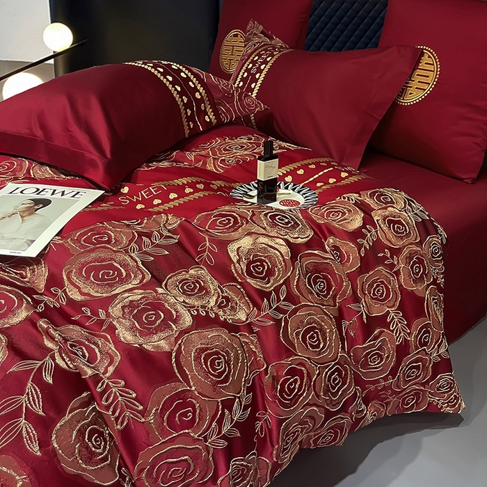 91家纺网 家纺一手货源 找家纺 甜咪咪婚庆 2026春夏新款大提花婚庆结婚四件套多件套床单床笠款 相依