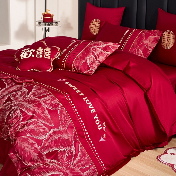 91家纺网 家纺一手货源 找家纺 甜咪咪婚庆 2026春夏新款大提花婚庆结婚四件套多件套床单床笠款 繁华