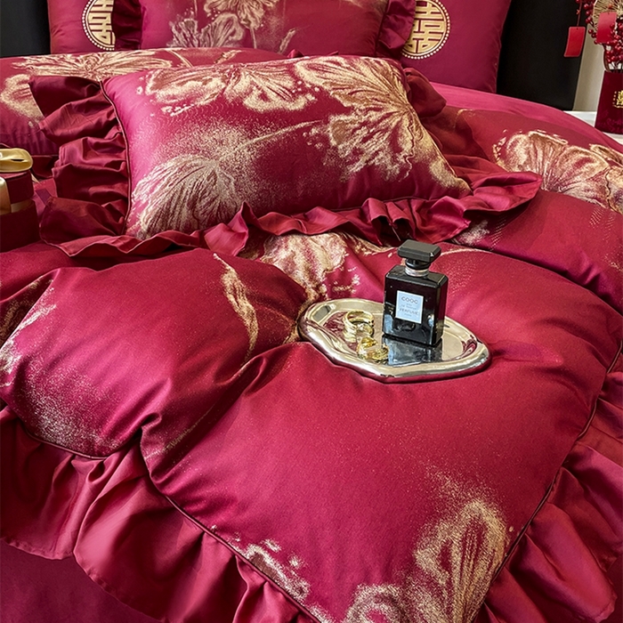 91家纺网 家纺一手货源 找家纺 甜咪咪婚庆 2026春夏新款大提花婚庆结婚四件套多件套床单床笠款 醉玲珑