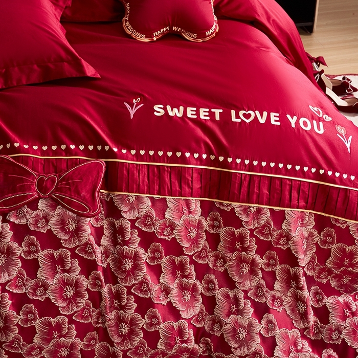 91家纺网 家纺一手货源 找家纺 甜咪咪婚庆 2026春夏新款大提花婚庆结婚四件套多件套床单床笠款 添香