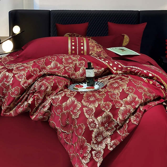 91家纺网 家纺一手货源 找家纺 甜咪咪婚庆 2026春夏新款大提花婚庆结婚四件套多件套床单床笠款 相守