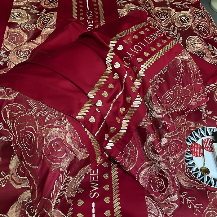 91家纺网 家纺一手货源 找家纺 甜咪咪婚庆 2026春夏新款大提花婚庆结婚四件套多件套床单床笠款 相依