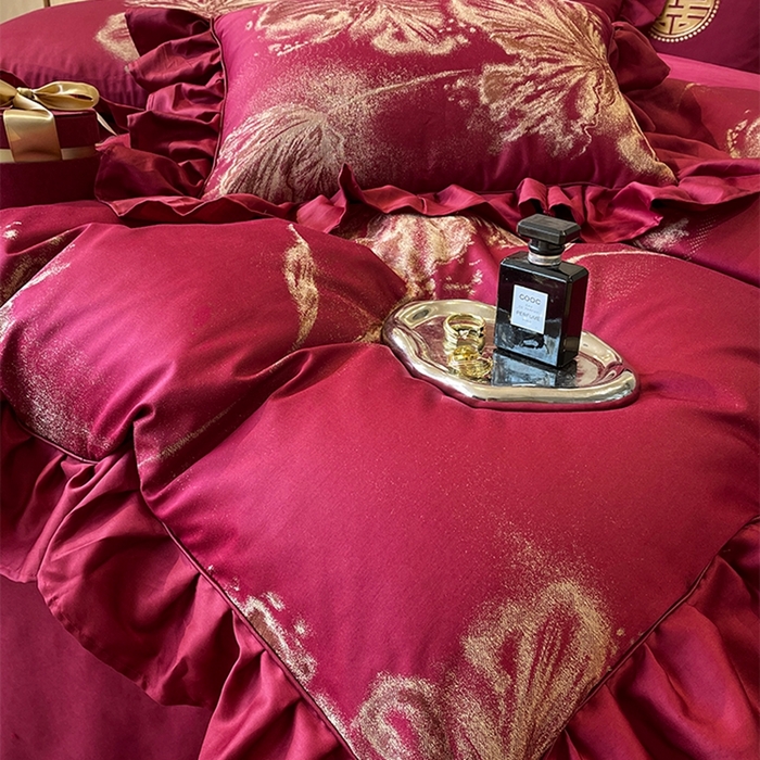 91家纺网 家纺一手货源 找家纺 甜咪咪婚庆 2026春夏新款大提花婚庆结婚四件套多件套床单床笠款 醉玲珑