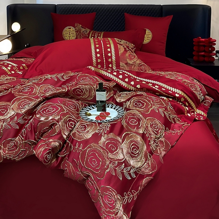 91家纺网 家纺一手货源 找家纺 甜咪咪婚庆 2026春夏新款大提花婚庆结婚四件套多件套床单床笠款 相依