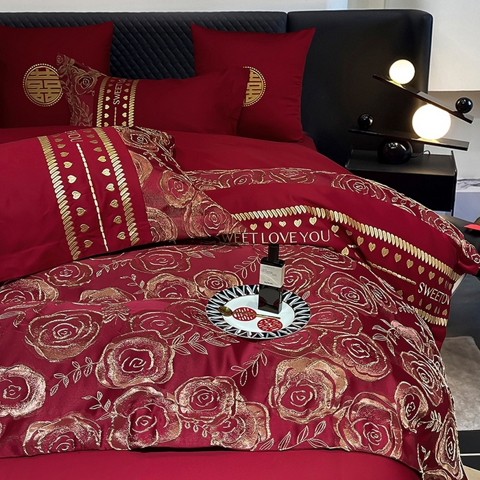 91家纺网 家纺一手货源 找家纺 甜咪咪婚庆 2026春夏新款大提花婚庆结婚四件套多件套床单床笠款 相依