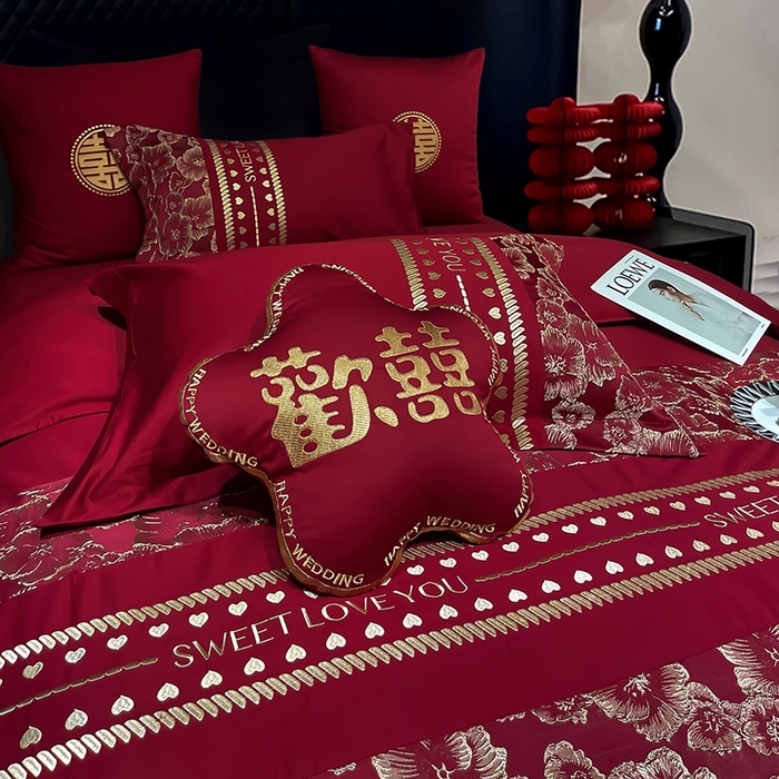 91家纺网 家纺一手货源 找家纺 甜咪咪婚庆 2026春夏新款大提花婚庆结婚四件套多件套床单床笠款 相守