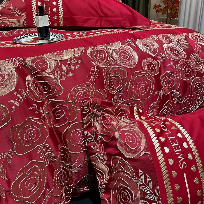 91家纺网 家纺一手货源 找家纺 甜咪咪婚庆 2026春夏新款大提花婚庆结婚四件套多件套床单床笠款 相依