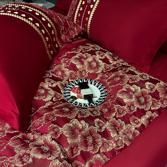 91家纺网 家纺一手货源 找家纺 甜咪咪婚庆 2026春夏新款大提花婚庆结婚四件套多件套床单床笠款 相守