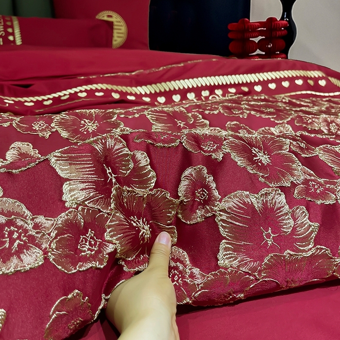 91家纺网 家纺一手货源 找家纺 甜咪咪婚庆 2026春夏新款大提花婚庆结婚四件套多件套床单床笠款 相守