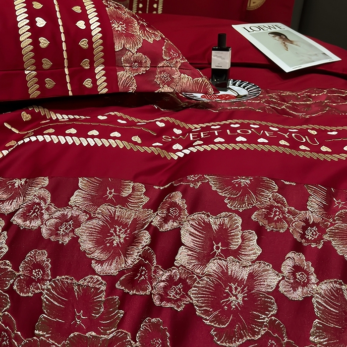 91家纺网 家纺一手货源 找家纺 甜咪咪婚庆 2026春夏新款大提花婚庆结婚四件套多件套床单床笠款 相守