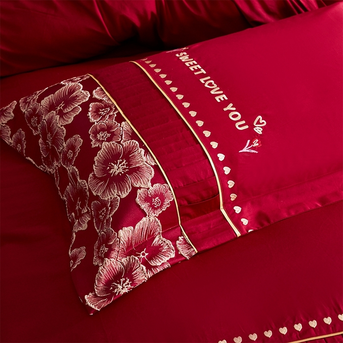 91家纺网 家纺一手货源 找家纺 甜咪咪婚庆 2026春夏新款大提花婚庆结婚四件套多件套床单床笠款 添香