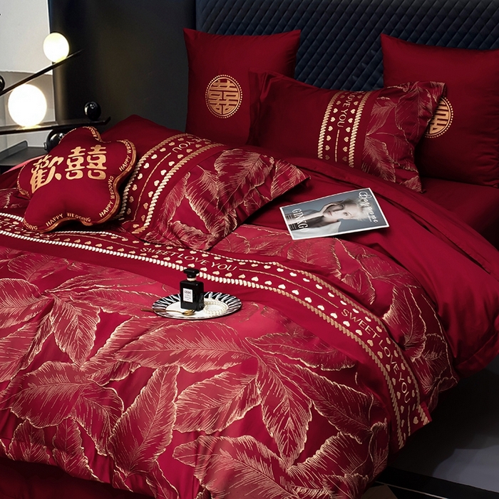 91家纺网 家纺一手货源 找家纺 甜咪咪婚庆 2026春夏新款大提花婚庆结婚四件套多件套床单床笠款 相爱