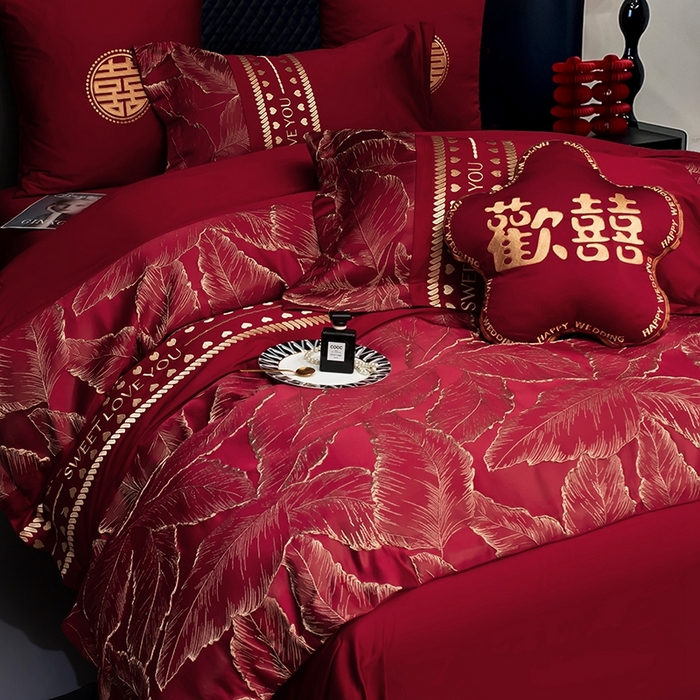 91家纺网 家纺一手货源 找家纺 甜咪咪婚庆 2026春夏新款大提花婚庆结婚四件套多件套床单床笠款 相爱