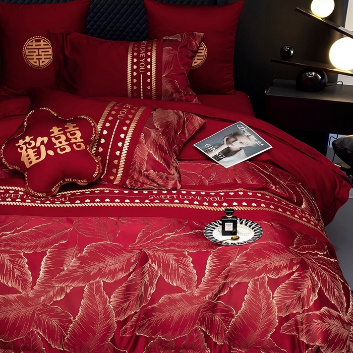 91家纺网 家纺一手货源 找家纺 甜咪咪婚庆 2026春夏新款大提花婚庆结婚四件套多件套床单床笠款 相爱