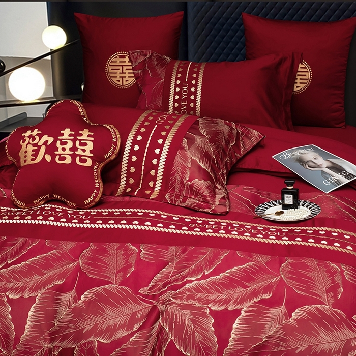 91家纺网 家纺一手货源 找家纺 甜咪咪婚庆 2026春夏新款大提花婚庆结婚四件套多件套床单床笠款 相爱