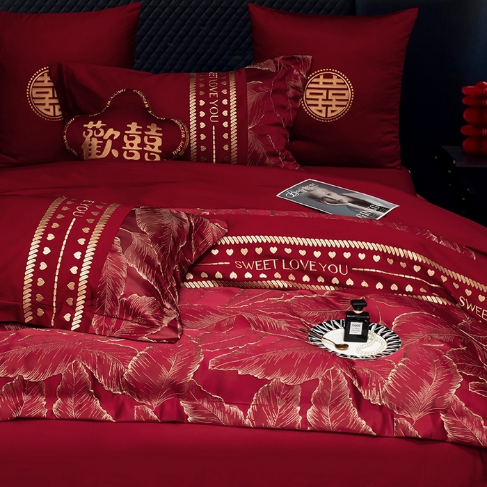 91家纺网 家纺一手货源 找家纺 甜咪咪婚庆 2026春夏新款大提花婚庆结婚四件套多件套床单床笠款 相爱